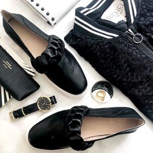 Rachel Zoe Black Leather Braided Slip On Sneakers